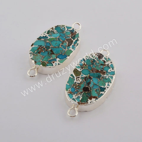 Natural Copper Turquoise Connector Fashion Jewelry Silver Plated S1750