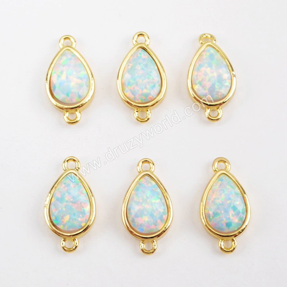 Teardrop Gold Plated Bezel White Opal Faceted Connector ZG0307