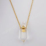 Multi Gemstone Fluorite Quartz Perfume Bottle Gold Plated Necklace, Healing Crystal Stone Bottle Necklace G1942-N