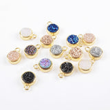 9mm Round Gold Plated Natural Agate Titanium Rainbow Druzy Charm ZG0357