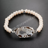 Natural Onyx Agate Geode Slice & 6mm Beads Bracelet Gold Plated G1019