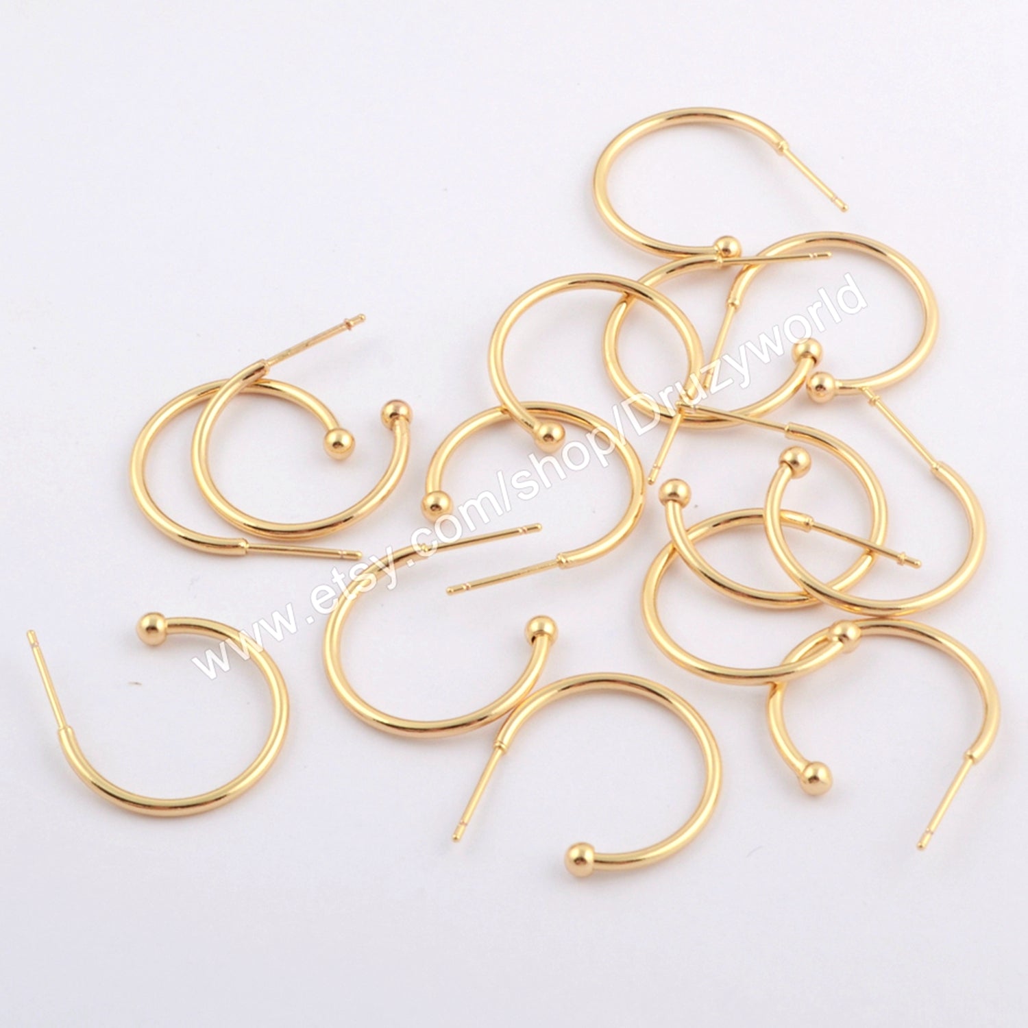 50 Pcs Fashion Gold Plated Brass Round Earring Findings 20mm Simple Circle Ear Wires Hooks Posts Tools DIY Making Jewelry Supply PJ388