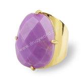 Gold Plated Claw Natural Faceted Gemstone Ring, Open Band Ring Jewelry ZG0321