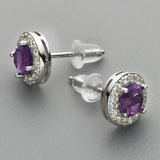 S925 Sterling Silver Round Gemstone Crystal CZ Micro Pave Stud Earrings, Dainty Jewelry SS216ES