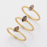Gold Plated Tiny Raw Herkimer Diamond Ring, Healing Crystal Quartz Jewelry G2099