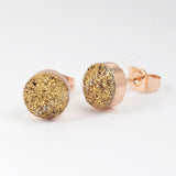 Gold Plated Round 8mm Natural Agate Titanium Rainbow Druzy Stud Earrings G0889