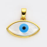 Wholesale Gold Plated White Shell Blue Evil Eye Pendant, Marquise Heart Clover Pendant WX2158