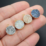 Gold Plated Round 12mm Rainbow Natural Agate Titanium Druzy Charm G1075