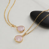 18" Gold Plated Drop Rose Quartz Australia Jade Moonstone Faceted Necklace G2055-N