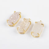 Hexagon Gold Plated Claw AB White Titanium Natural Agate Druzy Charm ZG0254