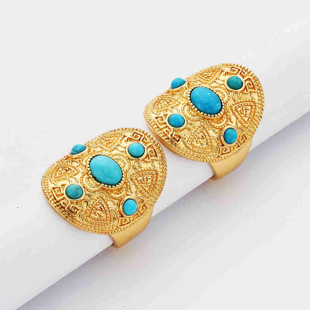 Rectangle Gold Plated Brass Bezel Natural Turquoise Ring Real Turquoise Ring Gemstone Jewelry Ring ZG0458