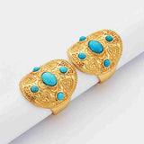 Rectangle Gold Plated Brass Bezel Natural Turquoise Ring Real Turquoise Ring Gemstone Jewelry Ring ZG0458