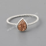 Teardrop Silver Plated Bezel Natural Titanium Agate Druzy Ring ZS0288