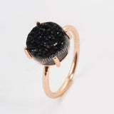 Size 6 Rose Gold Plated Claw Silver 10mm Round Titanium Druzy Ring ZG0235-1