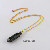 19" Gold Chain Healing Natural Stone Crystal Point Perfume Bottle Necklace WX1507