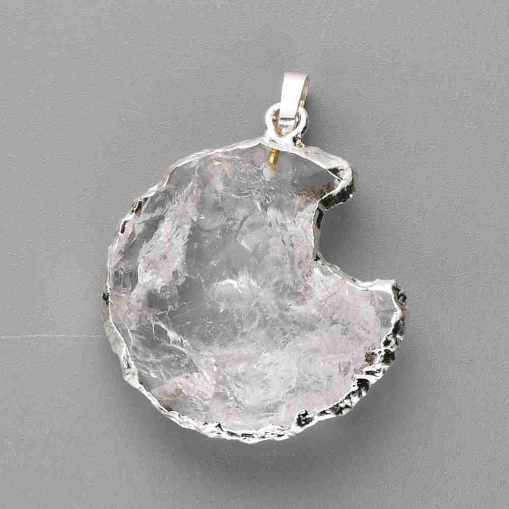 Gold / Silver Plated Natural White Quartz Crescent Moon Pendant Bead Raw Clear Quartz Moons Jewelry Pendant WX2072