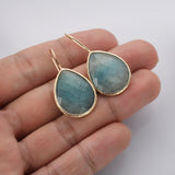 Teardrop Natural Gemstone Gold Plated Earrings, Faceted Crystal Stone Jewelry Earrings WX2148