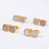 Square Titanium AB White Druzy Stud Earrings Gold Plated, 8mm Drusy Crystal Jewelry Earring G0678