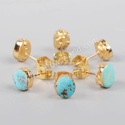 Gold Plated FreeForm Natural Turquoise Stud Earrings Jewelry For Women G1017