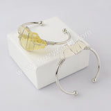 Silver Plated Wire Wrap Natural Stone Amethyst Bangle Cuff WX1865