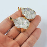 Gold Plated Drop Natural Agate Titanium AB White Druzy Pendant G2011