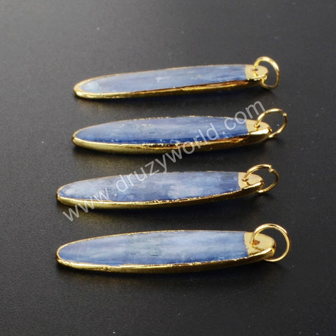 Gold Plated Long Oval Natural Kyanite Charm Pendant G1023