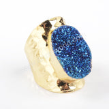 Gold Plated Natural Agate Titanium Rainbow Druzy Band Ring AB White Drusy Cuff Jewelry G0890