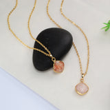 16” Gold Plated Diamond Faceted Rose Quartz Amazonite Sunstone Necklace G2056-N