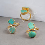 Gold/Silver Plated Natural Turquoise Ring, Double Stones Ring, Adjustable, Healing Gemstone Jewelry G0183