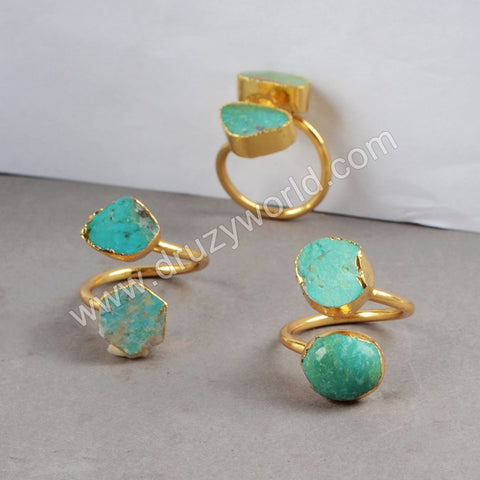 Irregular Double Natural Turquoise Wrap Ring, Adjustable, Turquoise Gemstone Jewelry Ring G0183