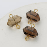 Hexagon Natural Smokey Quartz Terminated Point Connector, Faceted Crystal Stone Charm, For Jewelry Making AL608