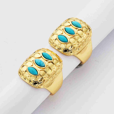 Rectangle Gold Plated Brass Bezel Natural Turquoise Ring, Real Turquoise, Gemstone Boho Jewelry ZG0457