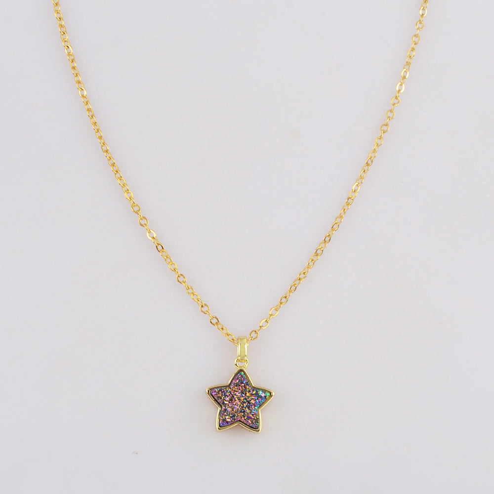 Gold/Silver Star Natural Druzy Pendant WX1825
