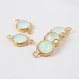 Gold Plated Bezel Round White Opal Faceted Connectors, Flash Stone Charm For Jewelry Making ZG0445