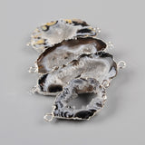 Natural Onyx Agate Slice Connector Double Bails, Silver Plated Druzy Slice Connector S0952