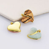 Small Heart Gold Plated Brass Bezel Natrual Gemstone Charm Pendant, White Pink Shell Amazonote Sunstone Heart WX2123