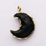 WX2067 Gold / Silver Plated Moon Shape Natural Black Obsidian Pendant Rough Gemstone Crescent Moon Pendant