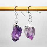 Silver Plated Natural Amethyst / Citrine Dangle Earrings Raw Gemstone Crystal Earrings WX2132