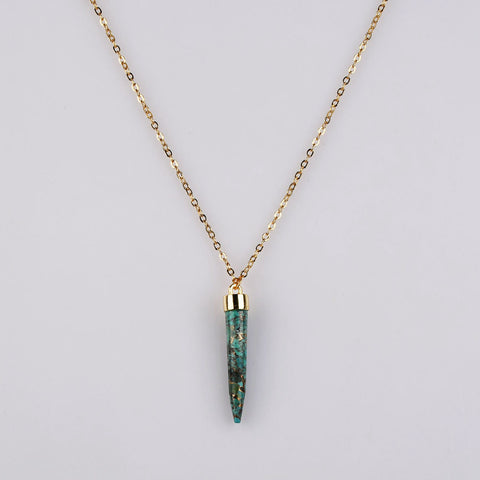 Gold Plated Cap Copper Turquoise Spike Charm Turquoise Gemstone Stick Pendant Bar Pendant ZG0468