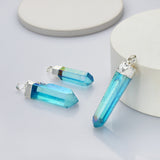 Raw Silver Plated Aqua Aura Quartz Point Pendant, Healing Blue Crystal Crystal Pendant, For DIY Jewelry Making S0360-1