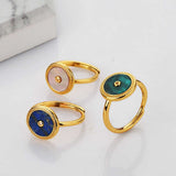 Adjustable Round Gold Plated Natural Gemstone Ring Healing Crystal Rings WX2084