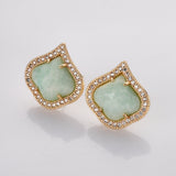 Teardrop Gold Plated Claw Natural Blue Sodalite Amazonite Micro Pave Stud Earrings, Faceted Crystal Stone Post Earrings, Fashion Jewelry WX2145