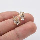 Gold Plated Claw Herkimer Quartz Stud Earrings, Healing Gemstone Post Earrings, Raw Crystal Jewelry ZG0502