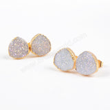 Triangle 12mm Natural Titanium AB White Druzy Stud Earrings Gold Plated Jewelry G0881