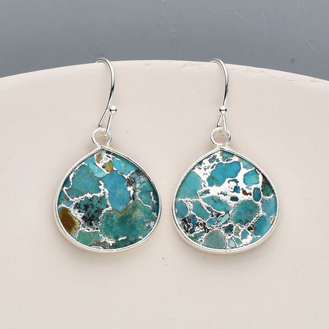 Silver Plated Copper Turquoise Faceted Teardrop Dangle Earrings S1858