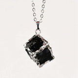 Gold / Silver Plated Cube Shape Black Obsidian / White Quartz Pendant Raw Healing Crystal Stone Pendant WX2070