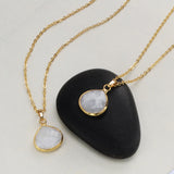 18" Gold Plated Drop Rose Quartz Australia Jade Moonstone Faceted Necklace G2055-N