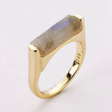 Gold Plated Natural Gemstone Crystal Rings Faceted Copper Turquoise Moonstone Labradorite Bar Ring ZG0463