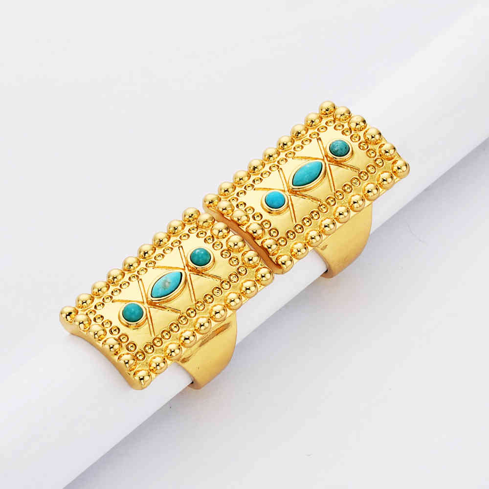 Rectangle Gold Plated Brass Bezel Natural Turquoise Ring ZG0459
