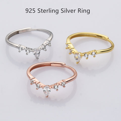 925 Sterling Silver Zircon Ring, Adjustable Size, Dainty CZ Ring, Fashion Jewelry SS244